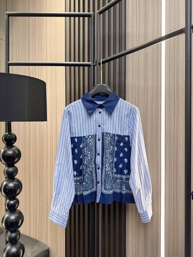 Sacai's new Autumn/Winter 2025 printed striped pleated shirt! Unique three-dimen