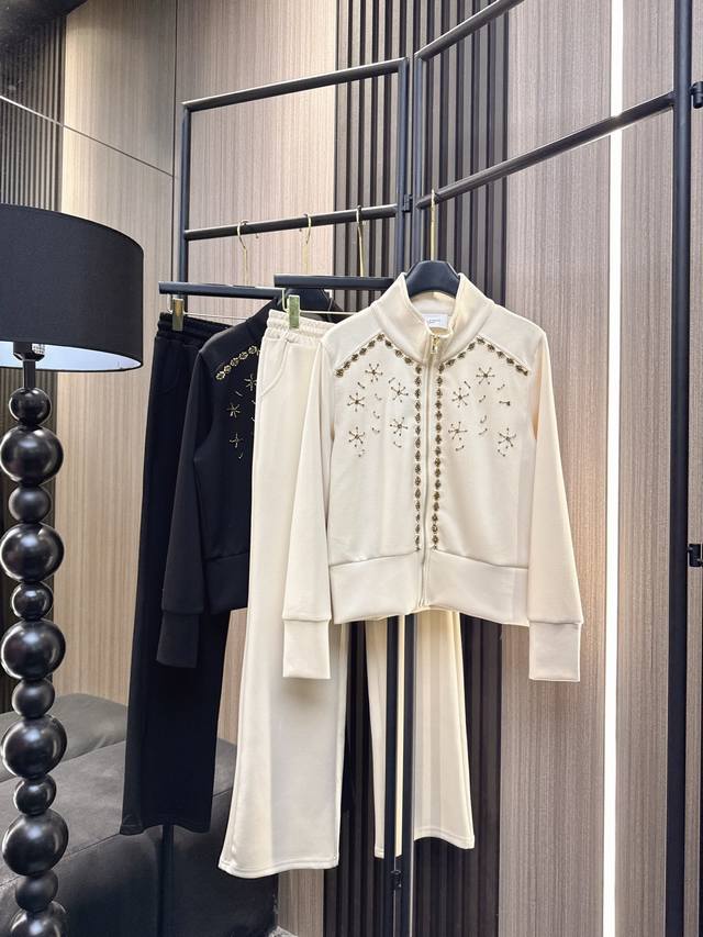 Isabel's 2025 Fall/Winter new diamond-embellished stand-up collar casual suit is