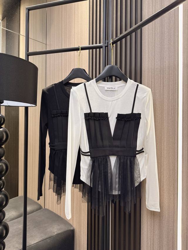 Enfold's new 2025 Fall/Winter sequined mesh camisole round-neck long-sleeved fau