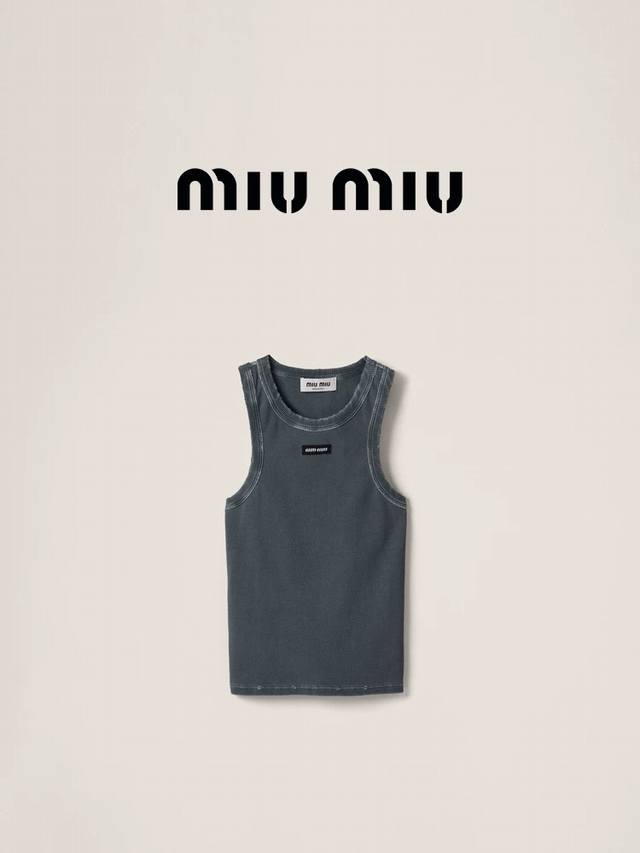 Miumi*Miumi's new style chest logo small logo hole hem design slimming round nec