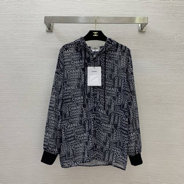 Chane* New all-over logo print ribbed cuffs hooded long-sleeved shirt sunscreen