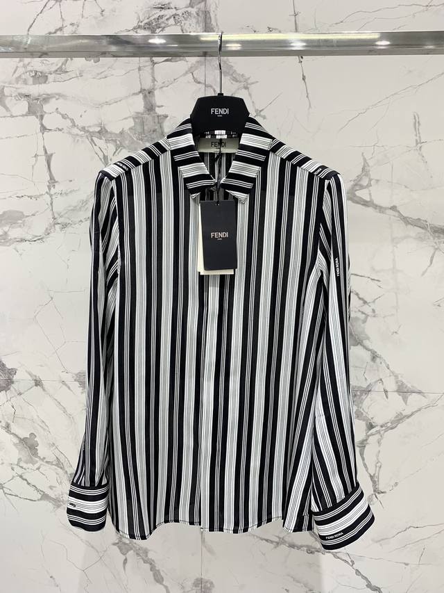 Fendi's new silk striped shirt Yb custom three-dimensional cutting high-end desi
