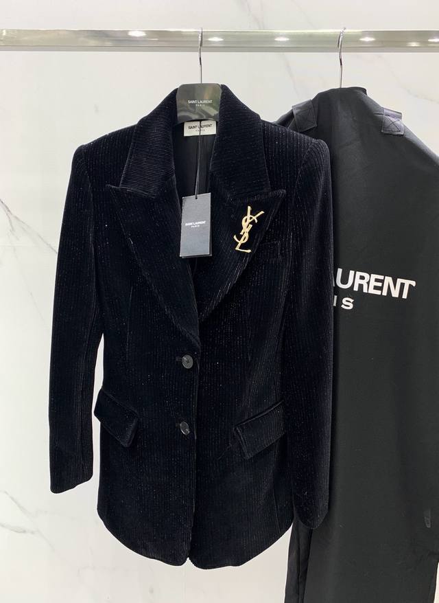 Versatile corduroy shiny black jacket Ysl corduroy jacket, unique texture, the p