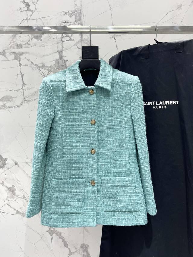 New style from Saint-Jacques mint green gold button tweed jacket Refreshing and