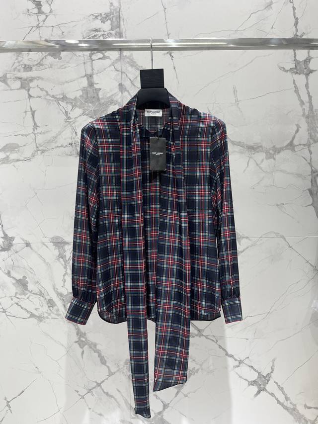 Shengjia's new bow-knot plaid silk shirt The silk texture is killing me! The mom