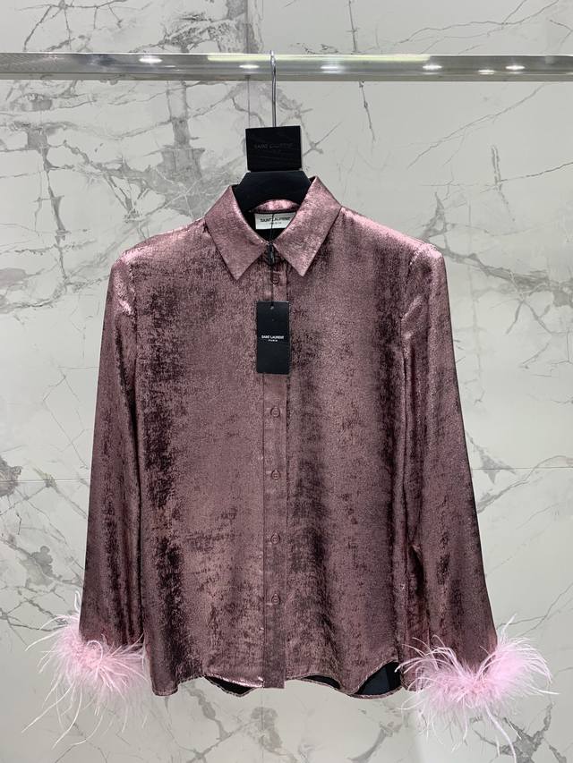 Holy Family shiny matte ostrich feather shirt Elegant temperament shirt Versati