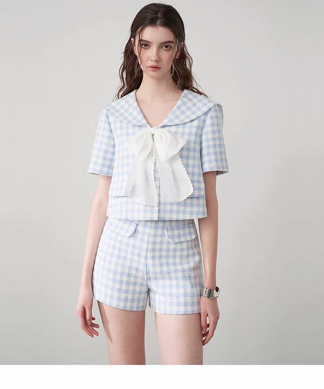 New Hot 2025 Spring/Summer New Arrival! Thin slub blue and white checkered fabr