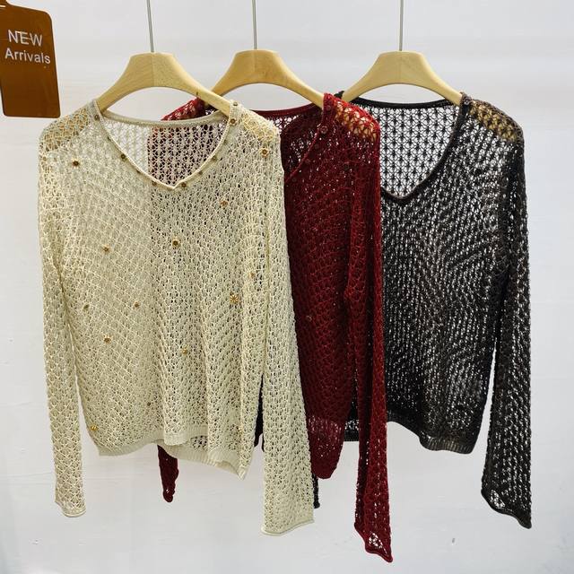 New autumn heavy design hollow nail flower temperament all-match sweater Sml DD