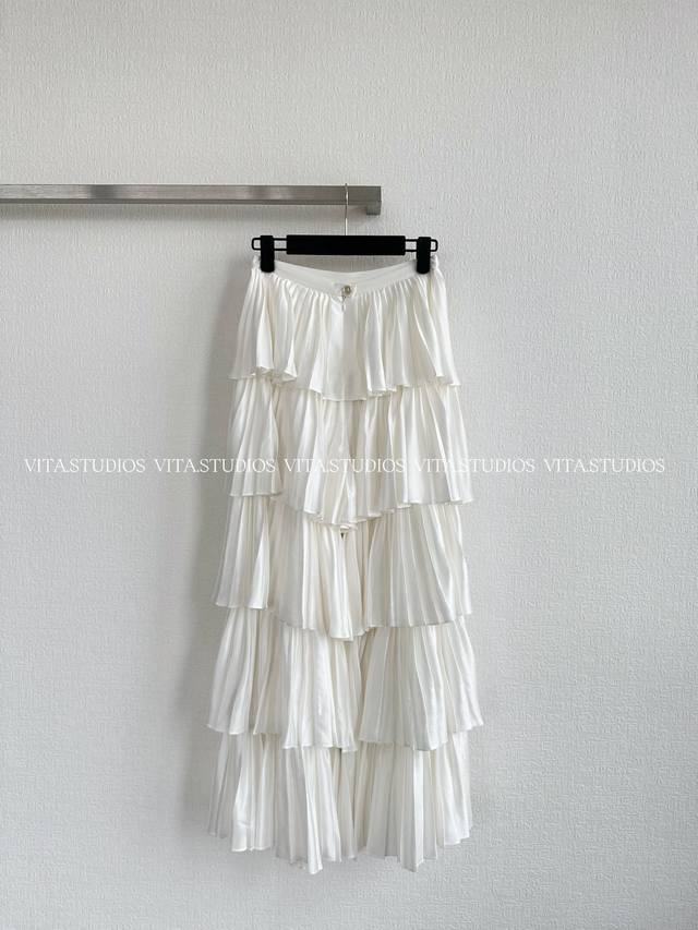 A limited resale of this popular item. Creamy white silk satin pleated culottes.