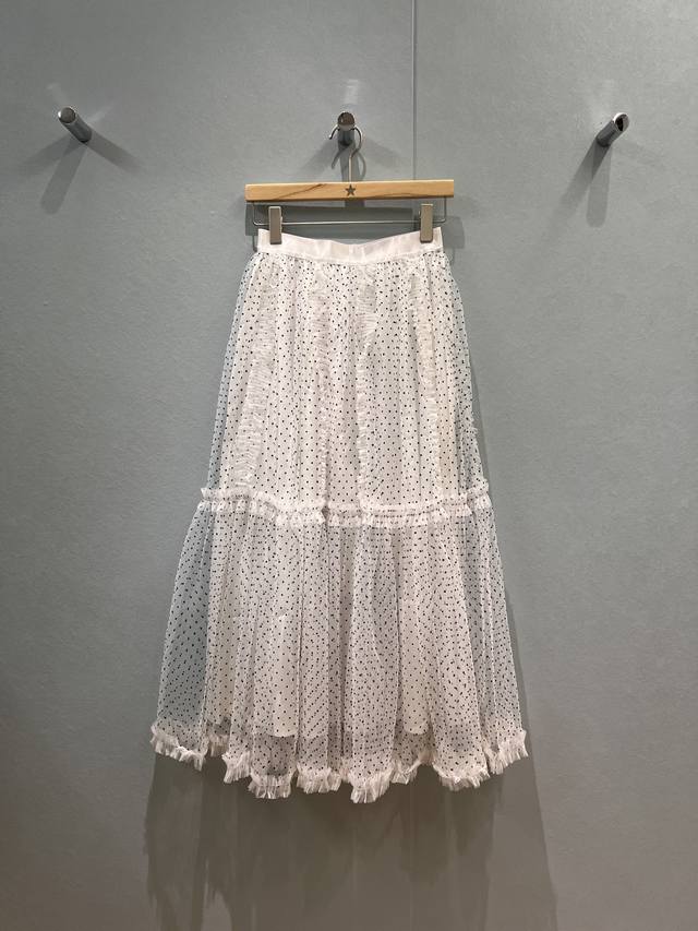 New contrast color fungus lace splicing flocking polka dot mesh skirt elastic w