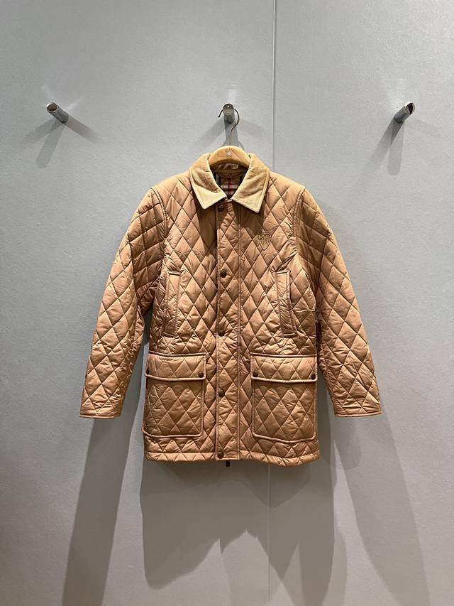 Autumn and winter rush corduroy collar diamond quilted jacket mid-length chest e