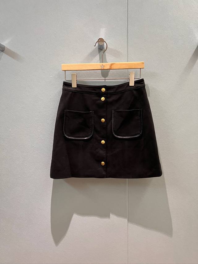 Autumn and winter new style Pei Zhixiu same suede gold button jacket A-line skir