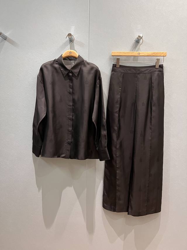 Shirt and pants new style dark pattern tassel tassel print silk twill shirt posi