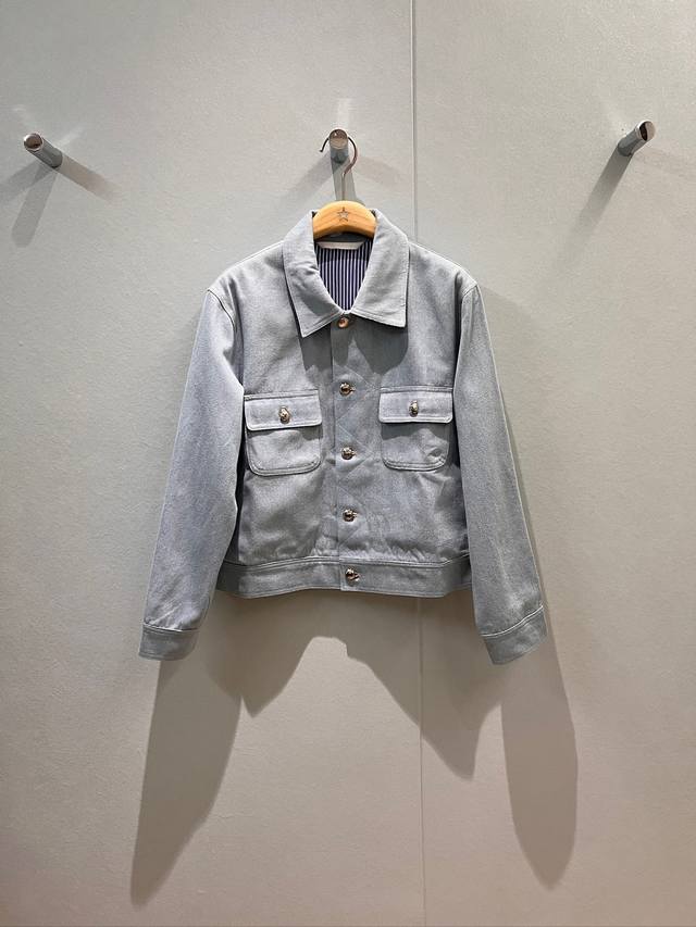 New arrival denim light blue series lapel short jacket coat hardware accessorie