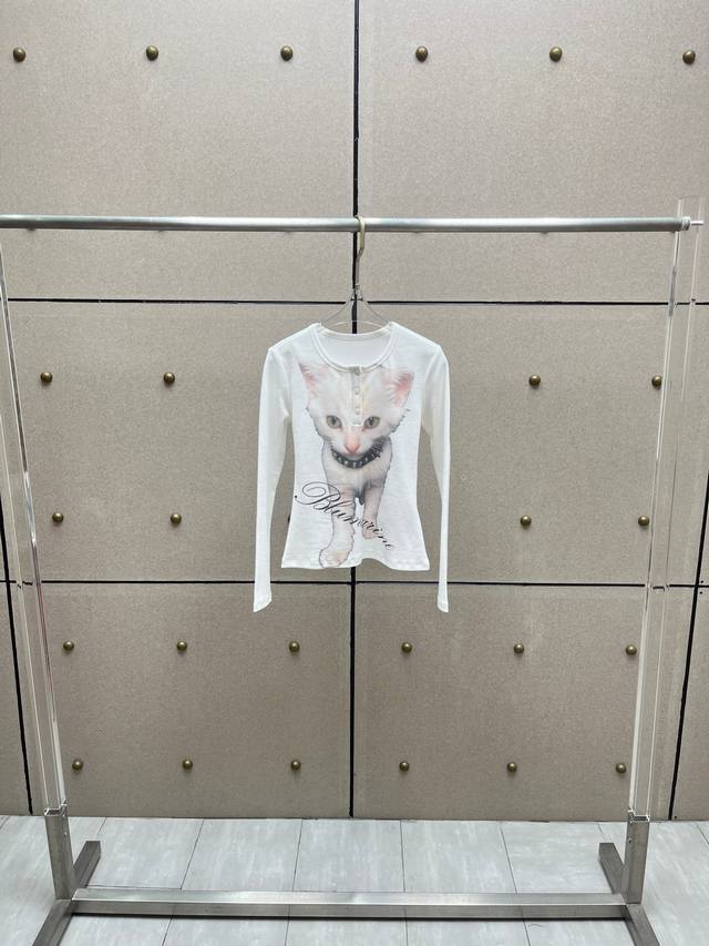 Blumar cat print ribbed long-sleeved T-shirt! Sml DDD