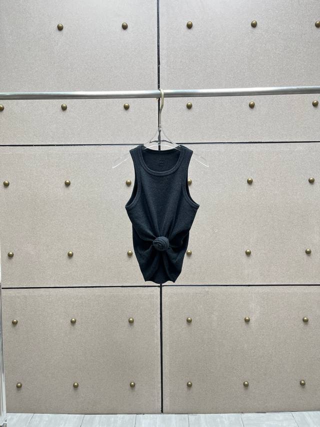 Magda knotted buttonhole ribbed vest! Cotton two-color Sml DDD