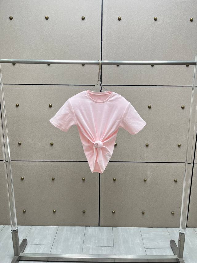 Knotted buttonhole ribbed T-shirt! Cotton new color Sml DDD