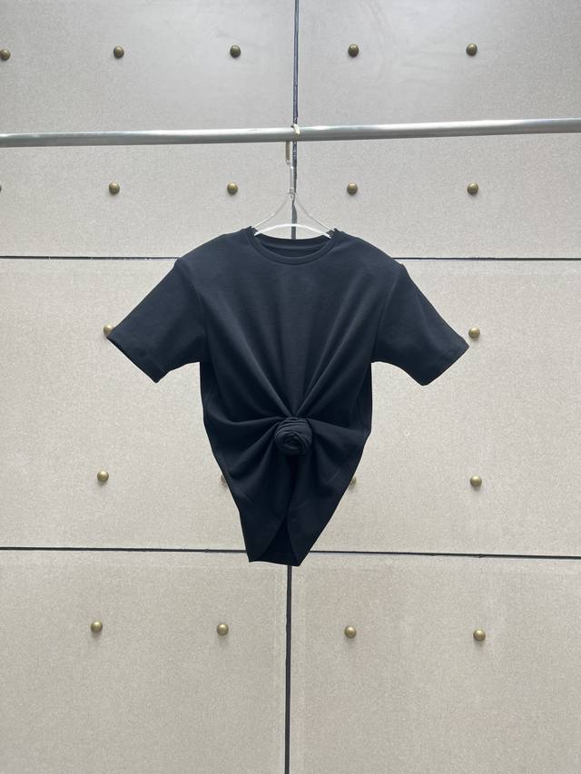 Magda knotted buttonhole ribbed T-shirt! Cotton new color black Sml DDD
