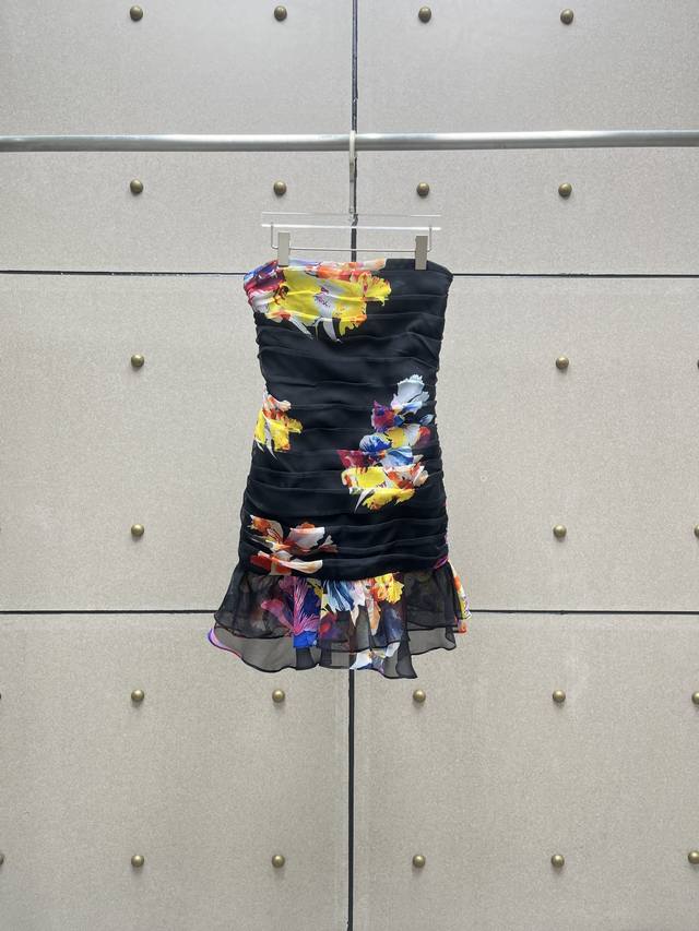 Printed pleated lotus leaf dress! Chiffon fabric Sml DDD