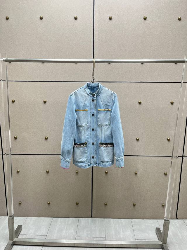 Printed patchwork handmade beaded denim jacket! Cotton Sml DDD