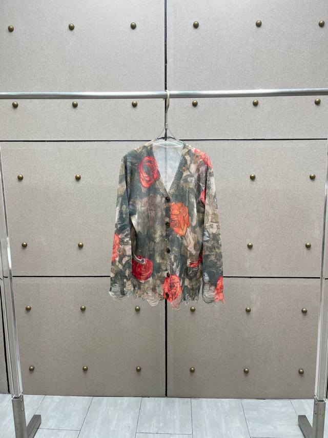 Printed hook and tear linen knitted cardigan! Linen Sml DDD