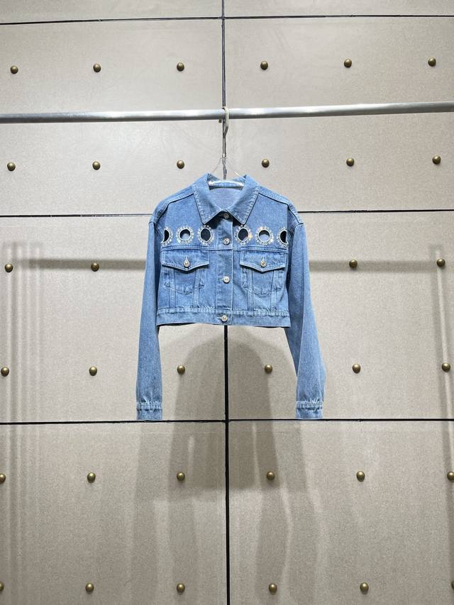 New diamond-decorated hollow denim short jacket! Sml DDD