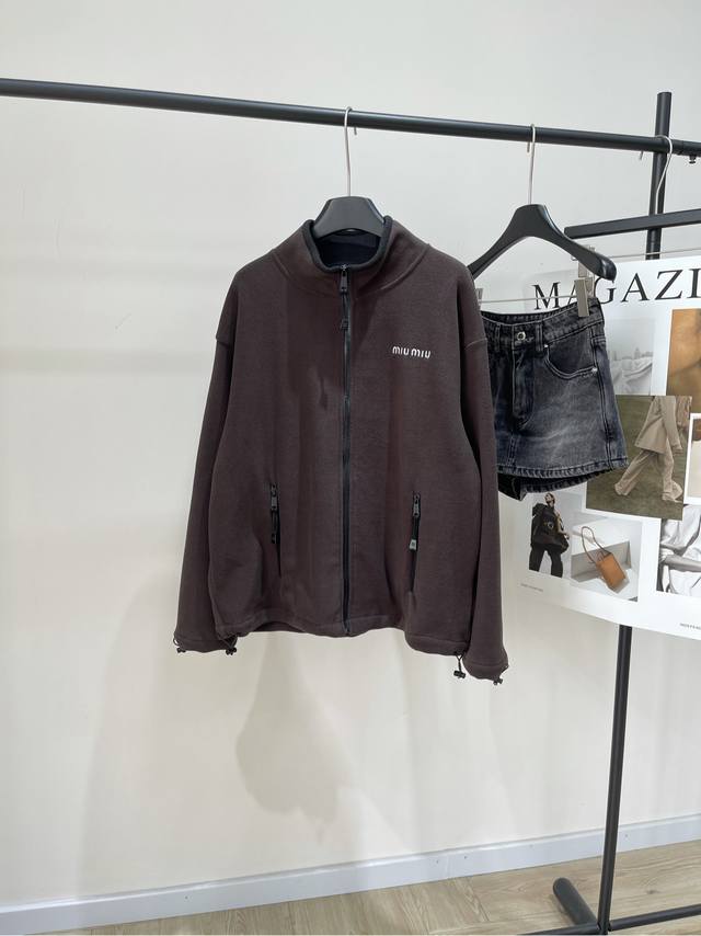 M Brown Polar Fleece Stand-Collar Zipper Jacket, Fabric: Polar Fleece, Color: Br