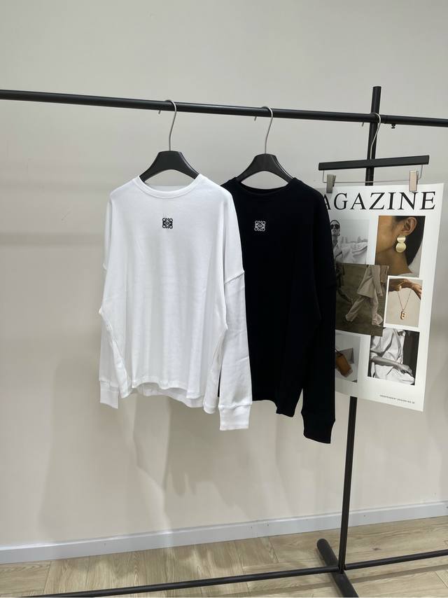 Loe black and white cable embroidery loose long-sleeved T-shirt DDD, fabric: cot