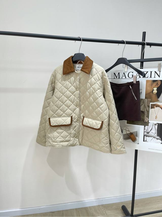 M Apricot Collar Plaid Quilted Cotton Jacket DDD, Fabric: Polyester Cotton Color