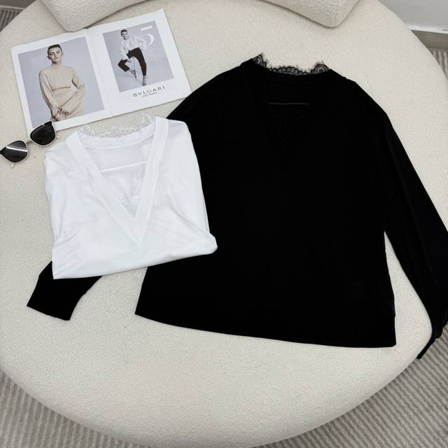 Sweet or Salty 25 Spring/Summer Eyelash Lace Splicing Long Sleeve T-shirt. This