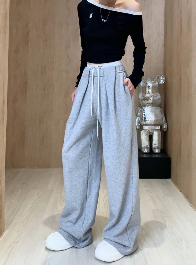 25 New style sports pants double waist loose casual sweatpants drape straight wi