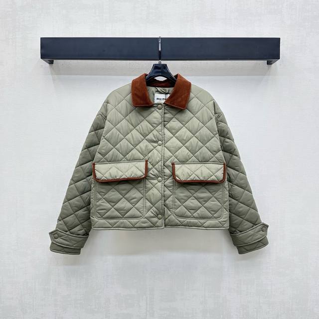 Miumi*2025 New Arrival. Custom-made lapel quilted jacket with diamond pattern. M