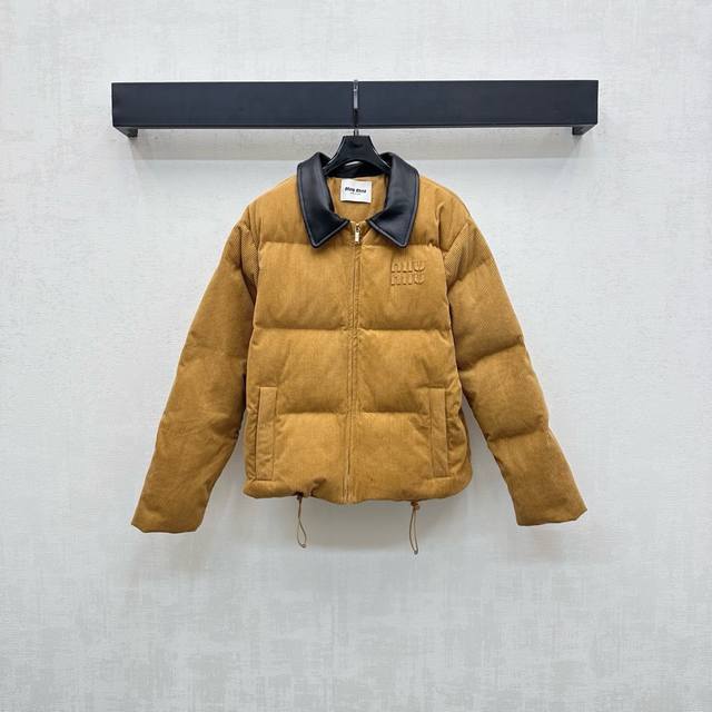 Miumi*2025 new arrivals. Custom-made leather-collared down jacket with imported