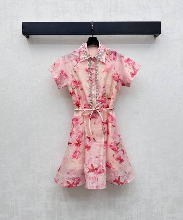Zimmerman*2025 New Arrival Lapel Print Dress Custom Made YB Imported Twill Silk