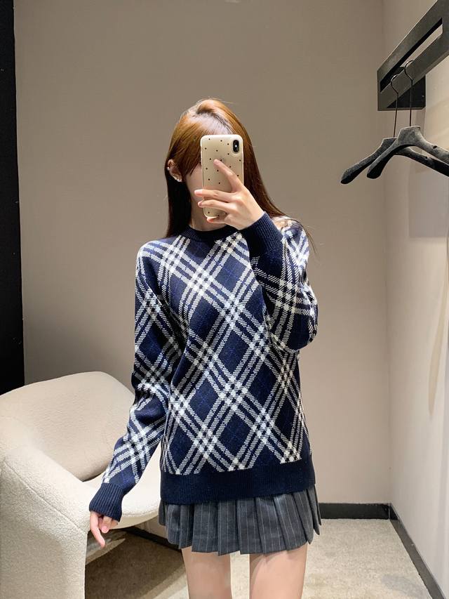 Burb*Rry 25Fw Early Fall Twill Plaid Wool Blend Pullover Crewneck Sweater | Excl