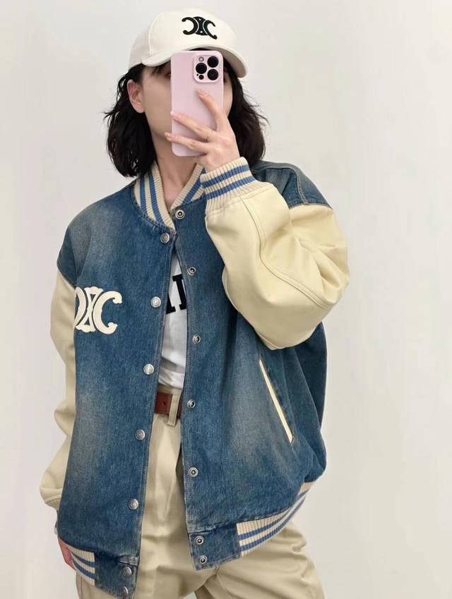 Celin* 25Fw Early Fall New Washed Denim Loose Baseball Jacket | Exclusive High-E