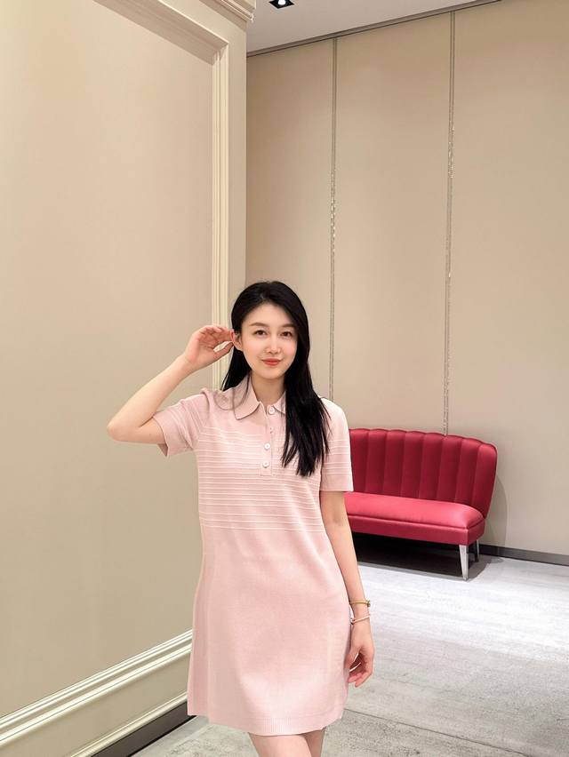Gucc* 25Fw New Early Fall Pink Intarsia Polo Dress | Exclusive Yb Development! H