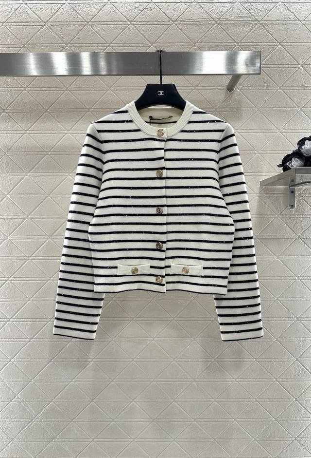 Maj* 2025 New Arrivals: Sequin Striped Knit Long-Sleeved Cardigan. Custom-made Y