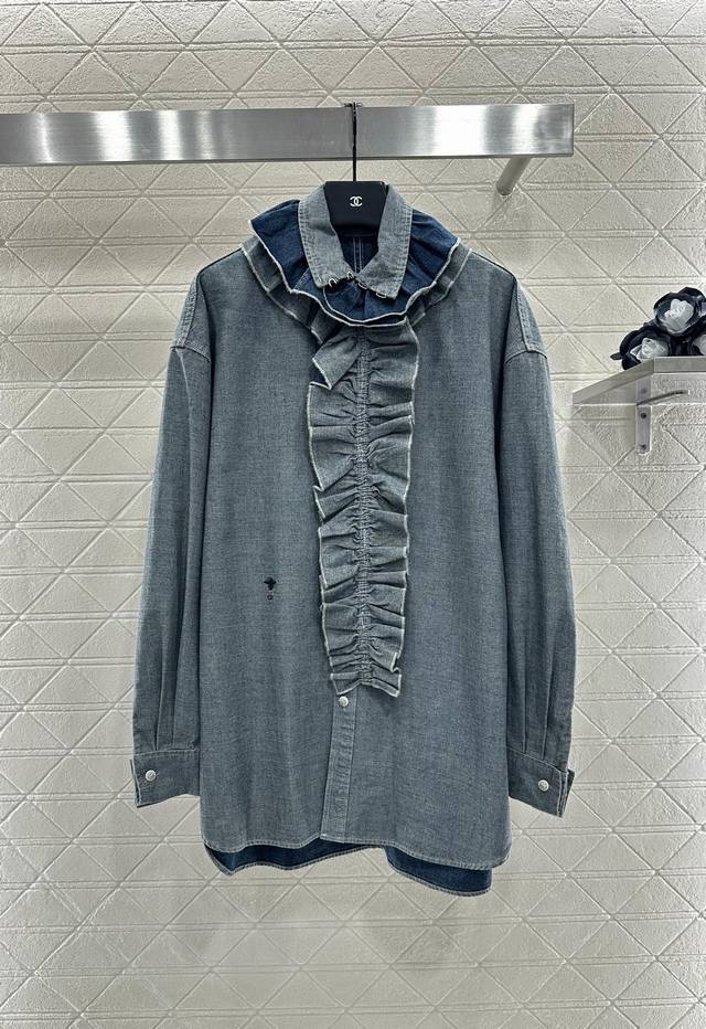 Dio* 2025 New Arrival: Detachable Pleated Lace Denim Shirt. Custom Yb twill cott