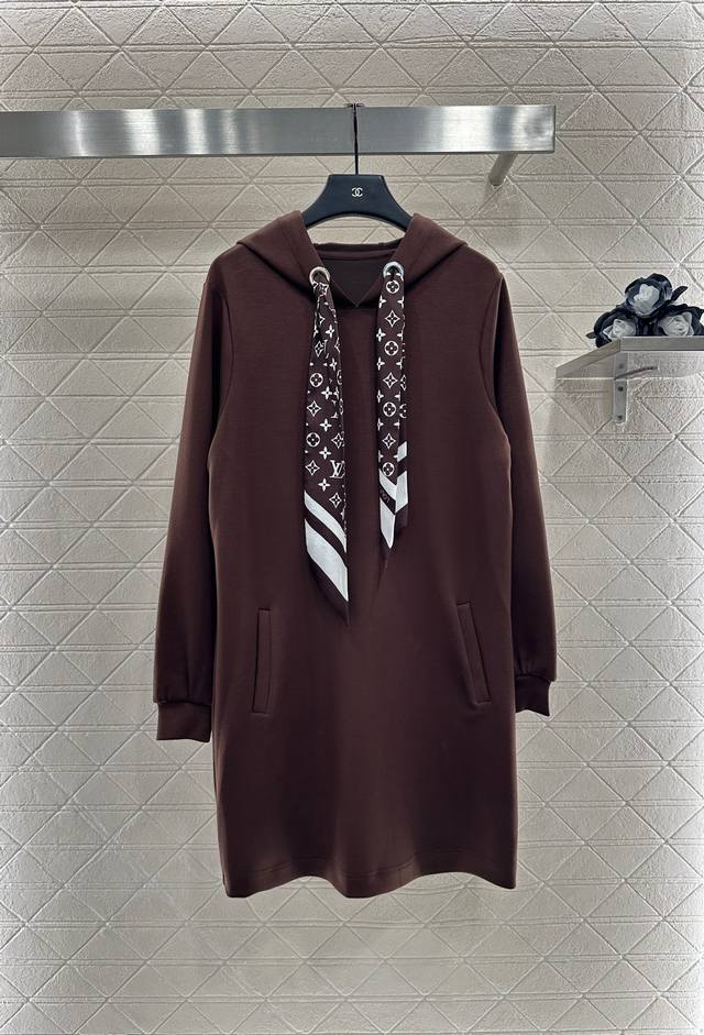 Louis Vuitto* 2025 New Arrivals: Hoodie and Silk Scarf Sweater Dress. Custom YB