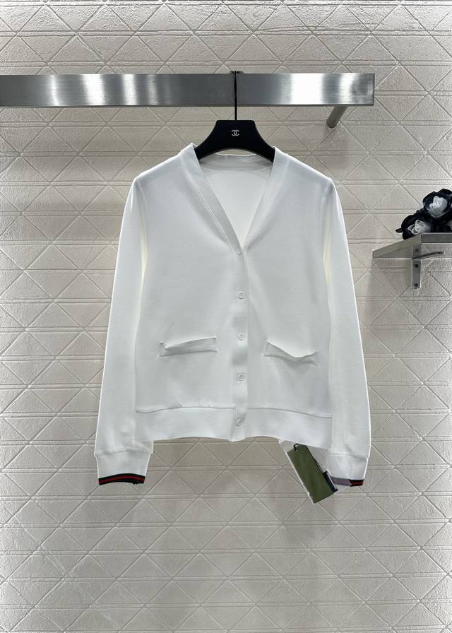 Gucc* 2025 New Arrival V-Neck Ribbed Cotton Cardigan Custom Yb Twill Cotton Mate