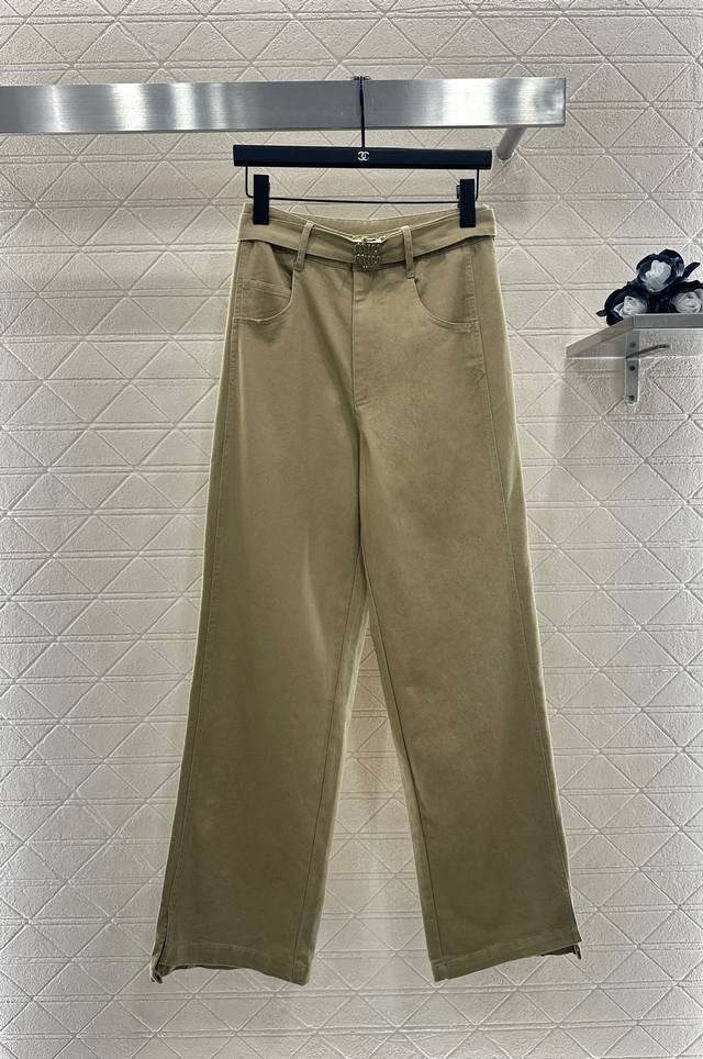 Miumi* 2025 New Arrivals: Belt Casual Wide-Leg Trousers. Custom Yb twill cotton