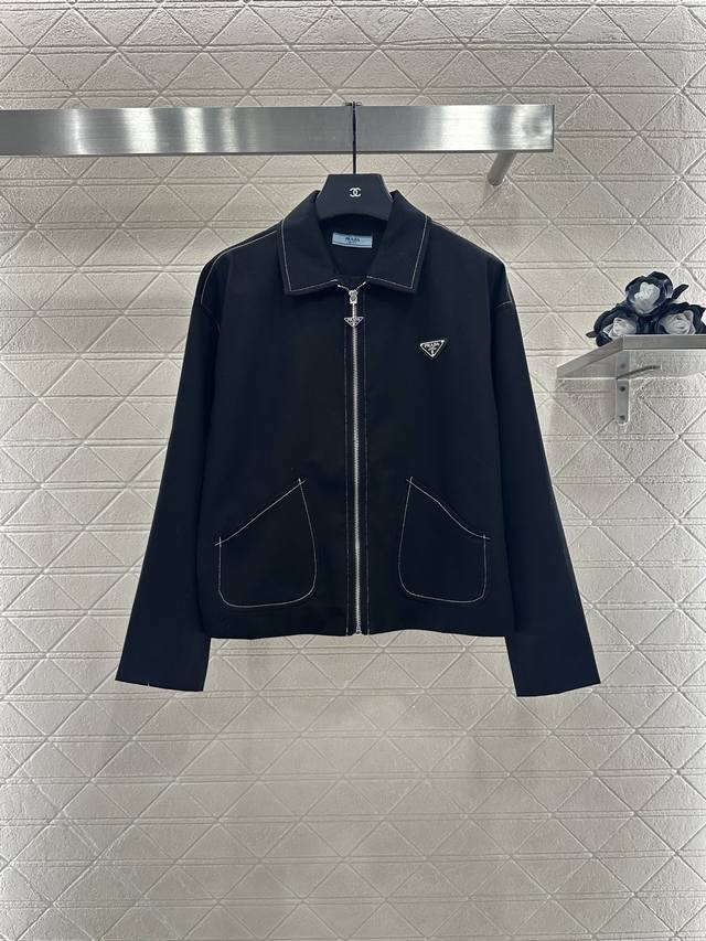 Prad* 2025 New Arrival: Zipper Outline Lapel Jacket. Made of custom Yb twill cot