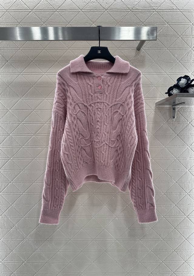 Celin* 2025 New Arrivals: Crochet Arc de Triomphe Lapel Knit Top. Made of custom