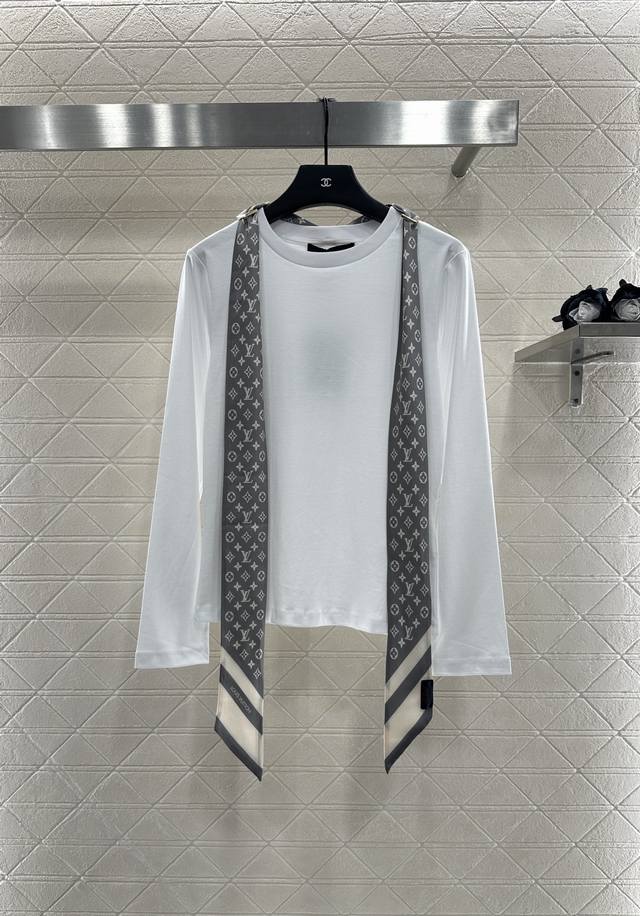 Louis Vuitto* 2025 New Arrivals: Silk Scarf Long-Sleeved Top. Made of custom Yb
