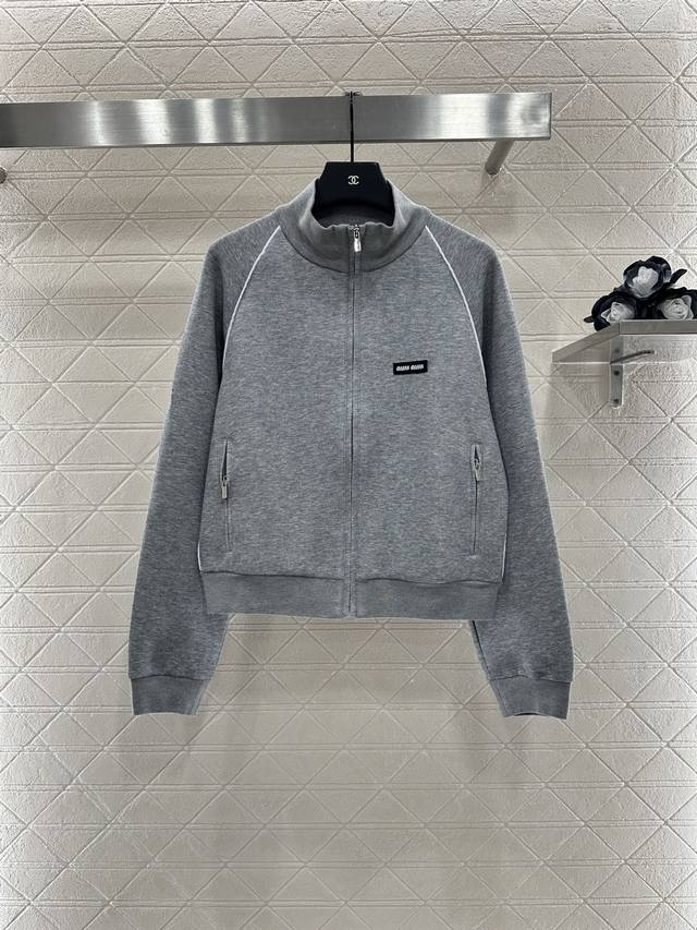 Miumi* 2025 New Arrivals: Zipper Jacket and Shorts Set. Made of custom Yb twill