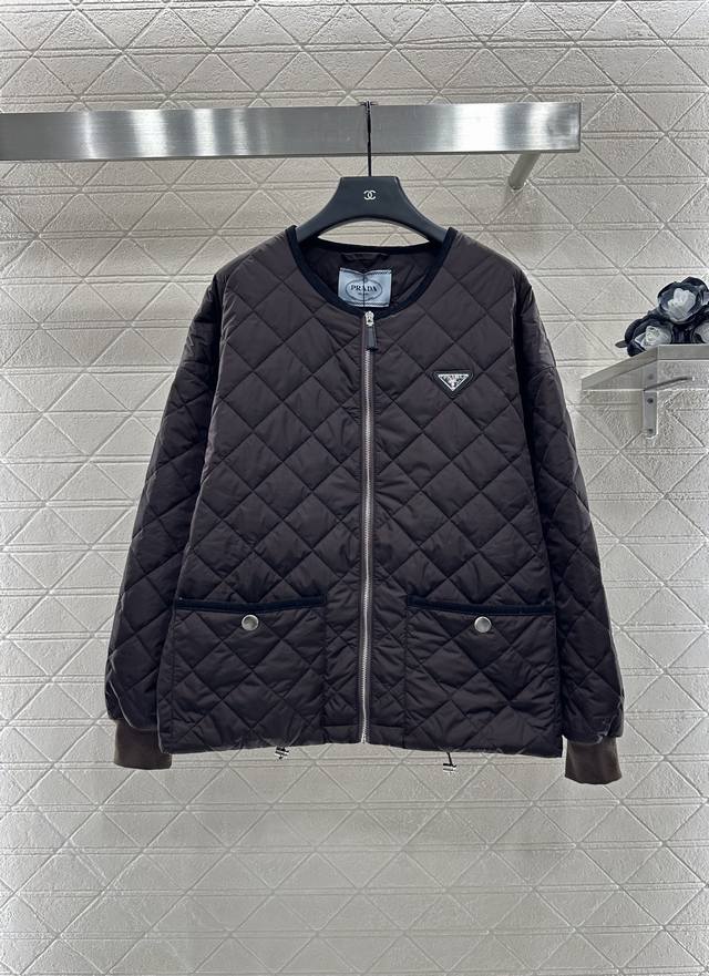Prad* 2025 New Arrival: Diamond-Quilted Round Neck Down Jacket. Made from custom
