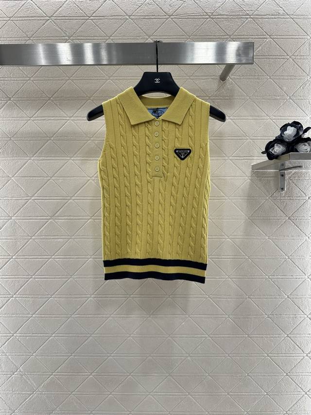 Prad* 2025 New Arrival: Cable Knit Lapel Vest. Custom-made with imported Yb yarn