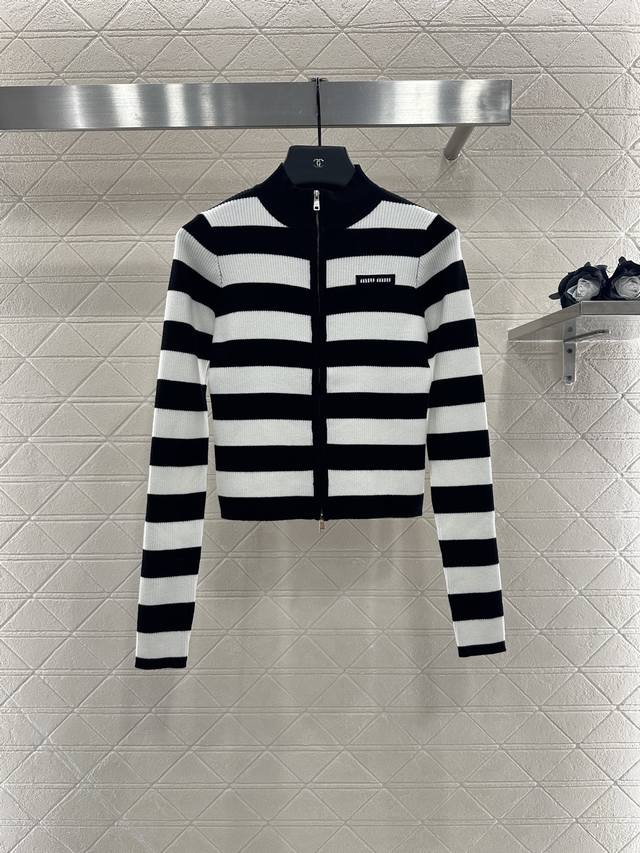 Miumi* 2025 New Arrival Striped Knit Long-Sleeved Cardigan Custom-made Yb cashme