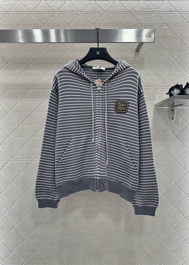 Miumi* 2025 New Arrival: Hooded Zippered Knit Jacket. Custom-made Yb silk-wool y